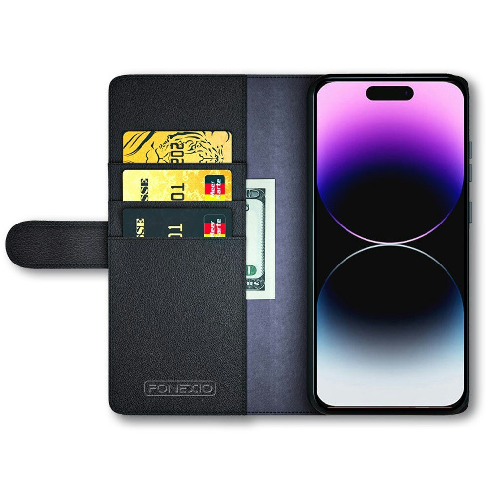 iPhone 14 Pro - Äkta Läder Fodral 4-FACK Svart