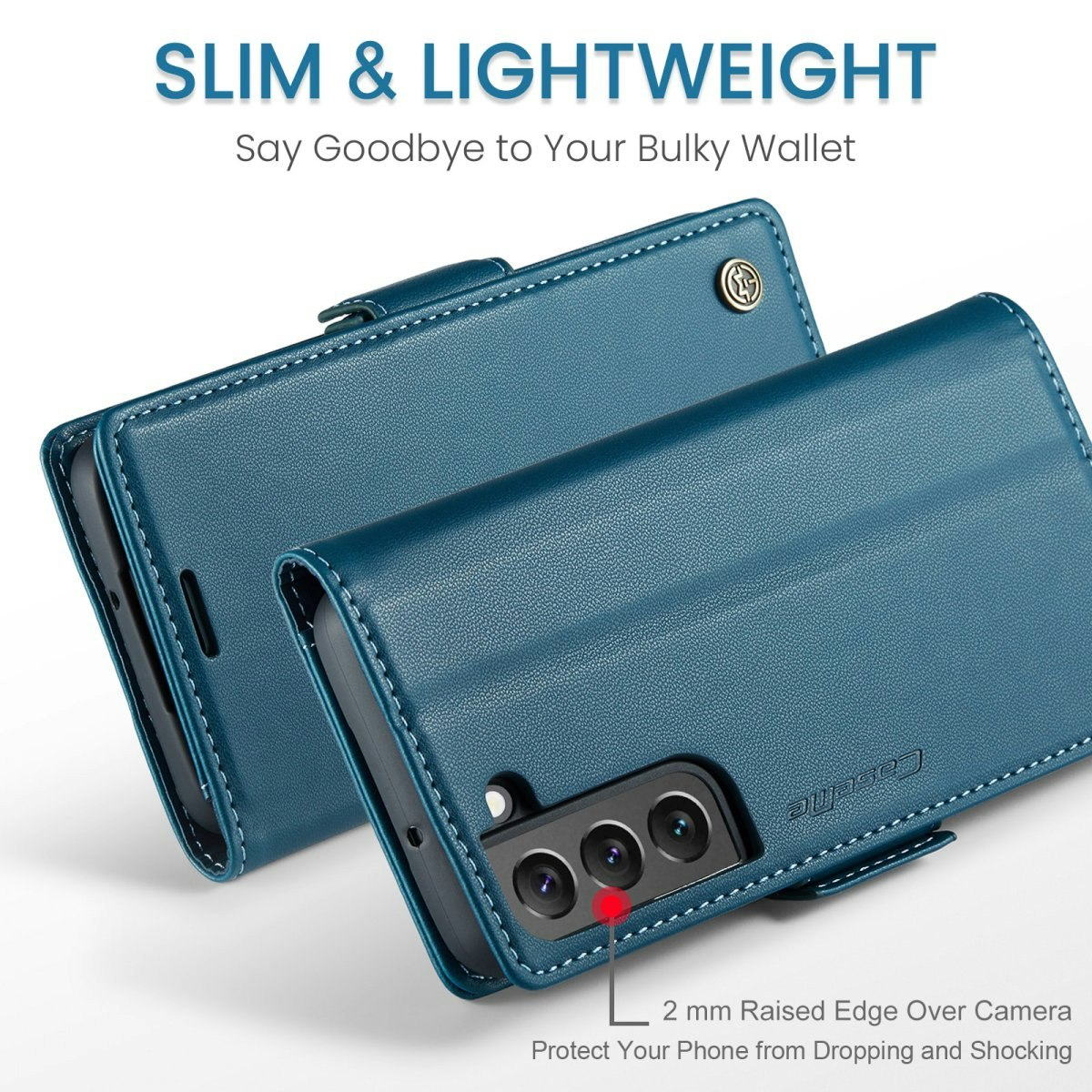 Samsung S23 - Fodral Premium Läder RFID Skyddat CaseMe® Blå