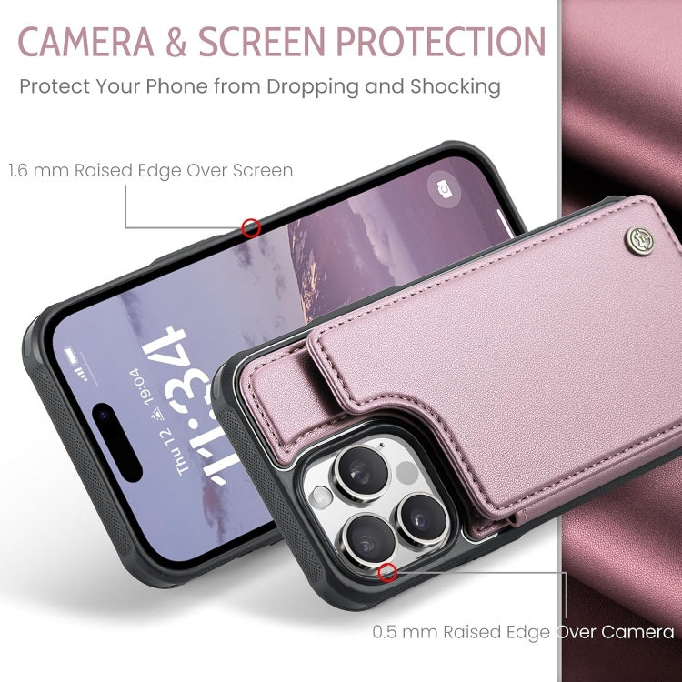 iPhone 14 Pro - Stöttåligt Skal 4-FACK Korthållare Roséguld