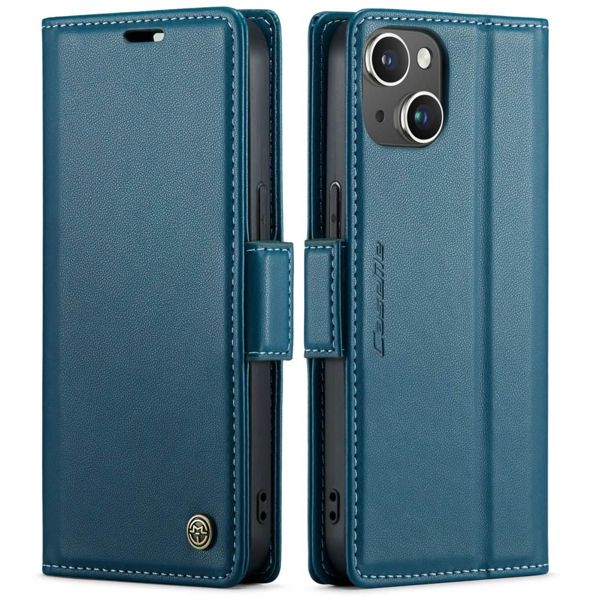 iPhone 15 - Fodral Premium Läder RFID Skyddat CaseMe® Blå