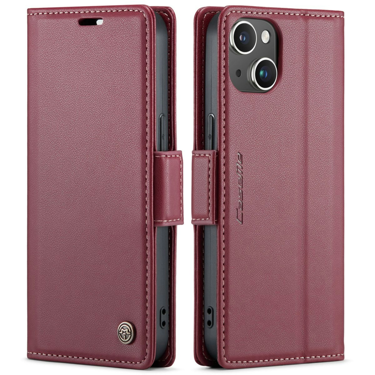 iPhone 13 - Fodral Premium Läder RFID Skyddat CaseMe® Röd