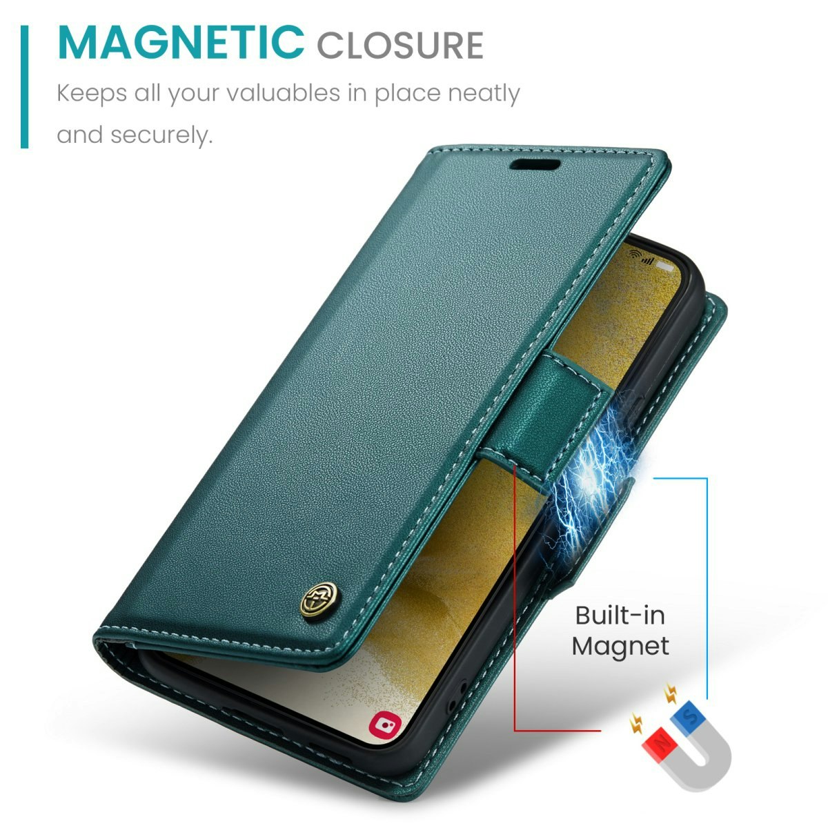 Samsung S22 - Fodral Premium Läder RFID Skyddat CaseMe® Grön