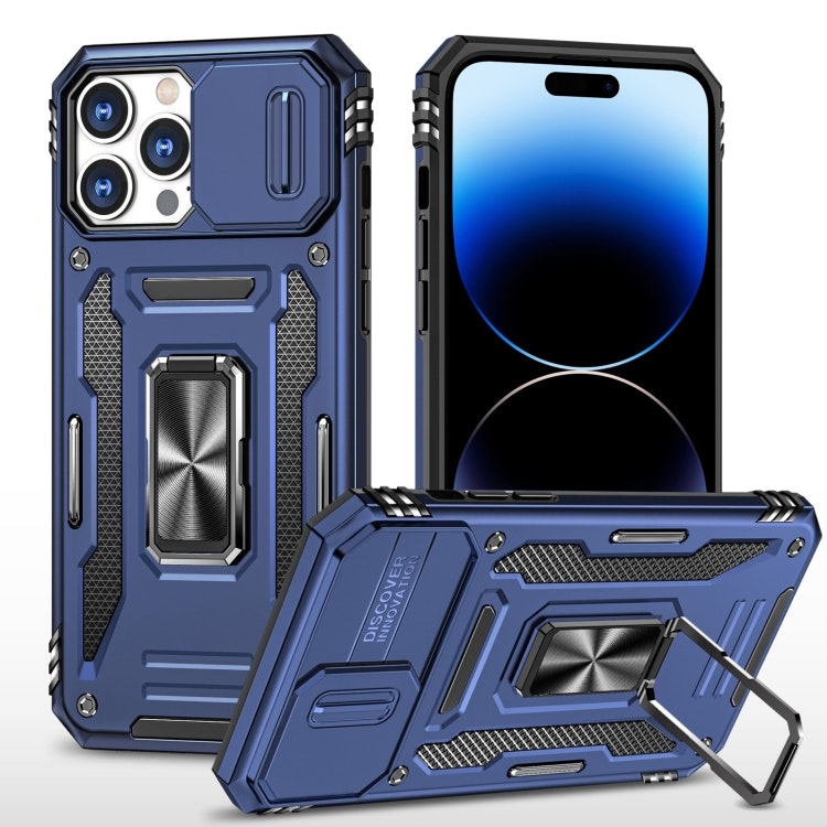 iPhone 13 Pro Max - Stöttåligt Hybrid CamShield Skal Ringhållare Blå