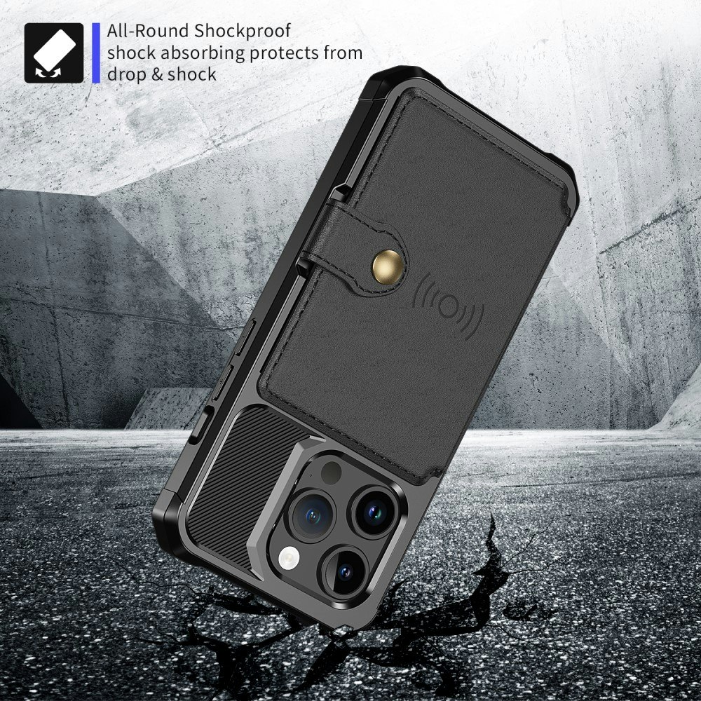iPhone 15 Pro - Skal 4-FACK Magnetiskt Plånbok - Svart