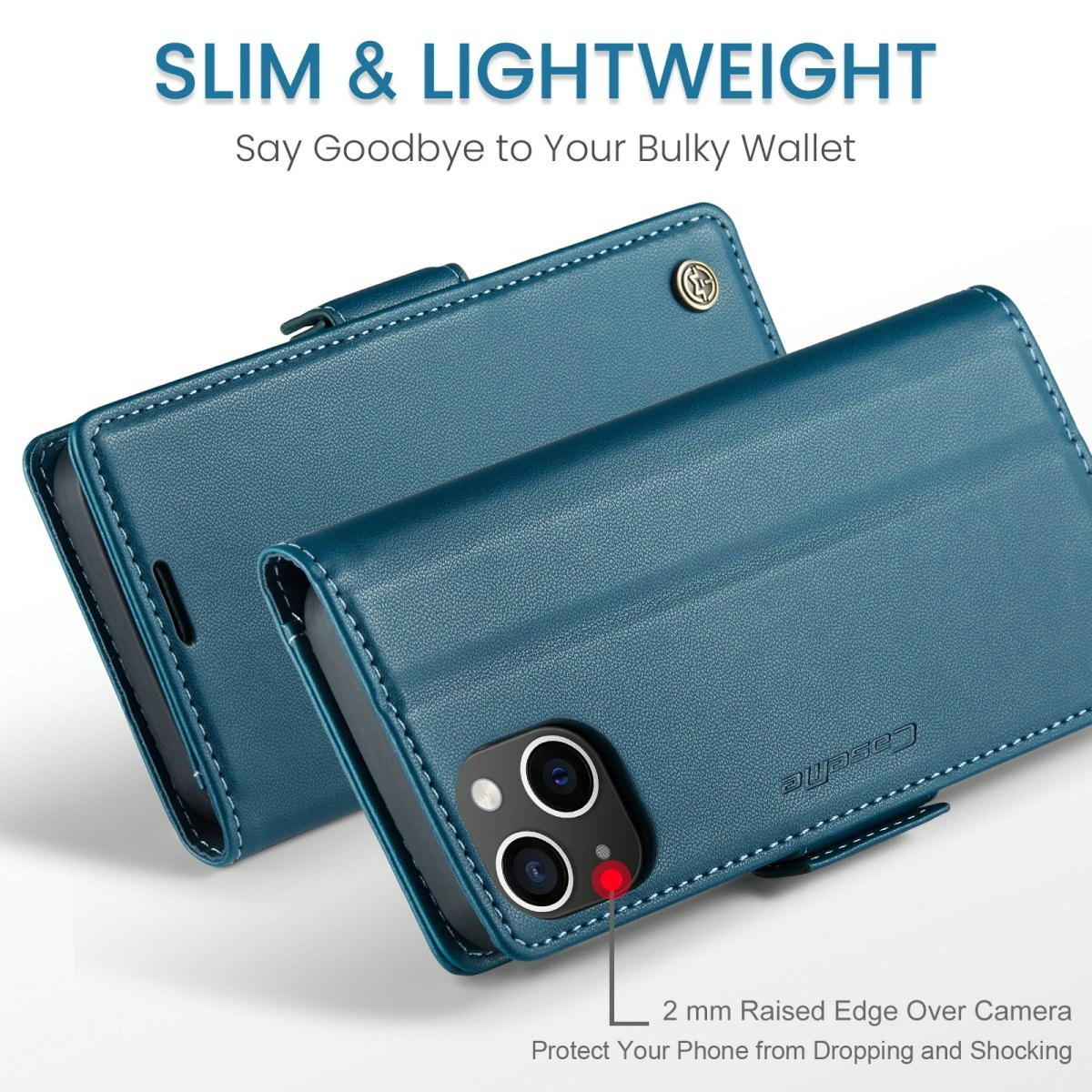 iPhone 15 - Fodral Premium Läder RFID Skyddat CaseMe® Blå
