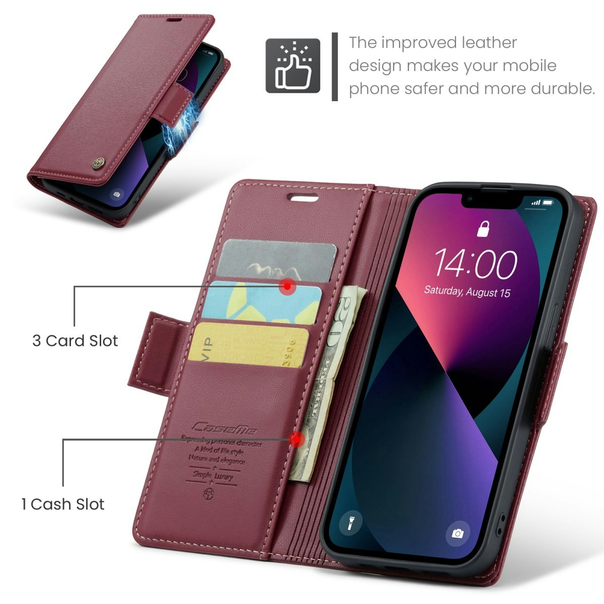 iPhone 13 - Fodral Premium Läder RFID Skyddat CaseMe® Röd