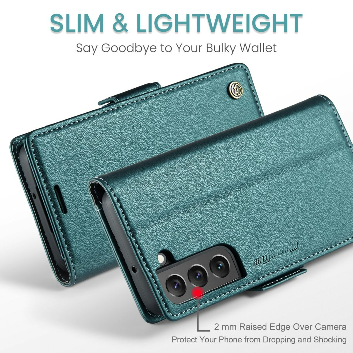 Samsung S22 - Fodral Premium Läder RFID Skyddat CaseMe® Grön