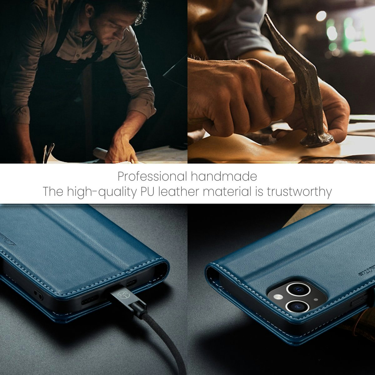 iPhone 15 - Fodral Premium Läder RFID Skyddat CaseMe® Blå