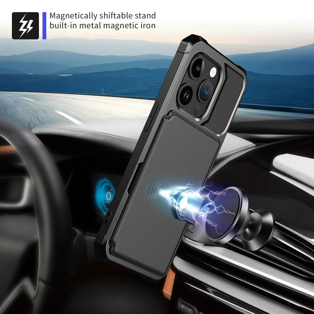 iPhone 15 Pro - Skal 4-FACK Magnetiskt Plånbok - Svart