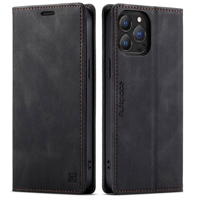 iPhone 13 Pro Max - Premium Läder Fodral RFID Skyddat Svart