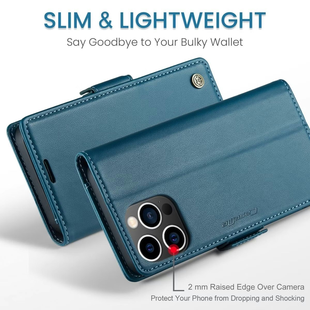 iPhone 12 - Fodral Premium Läder RFID Skyddat CaseMe® Blå
