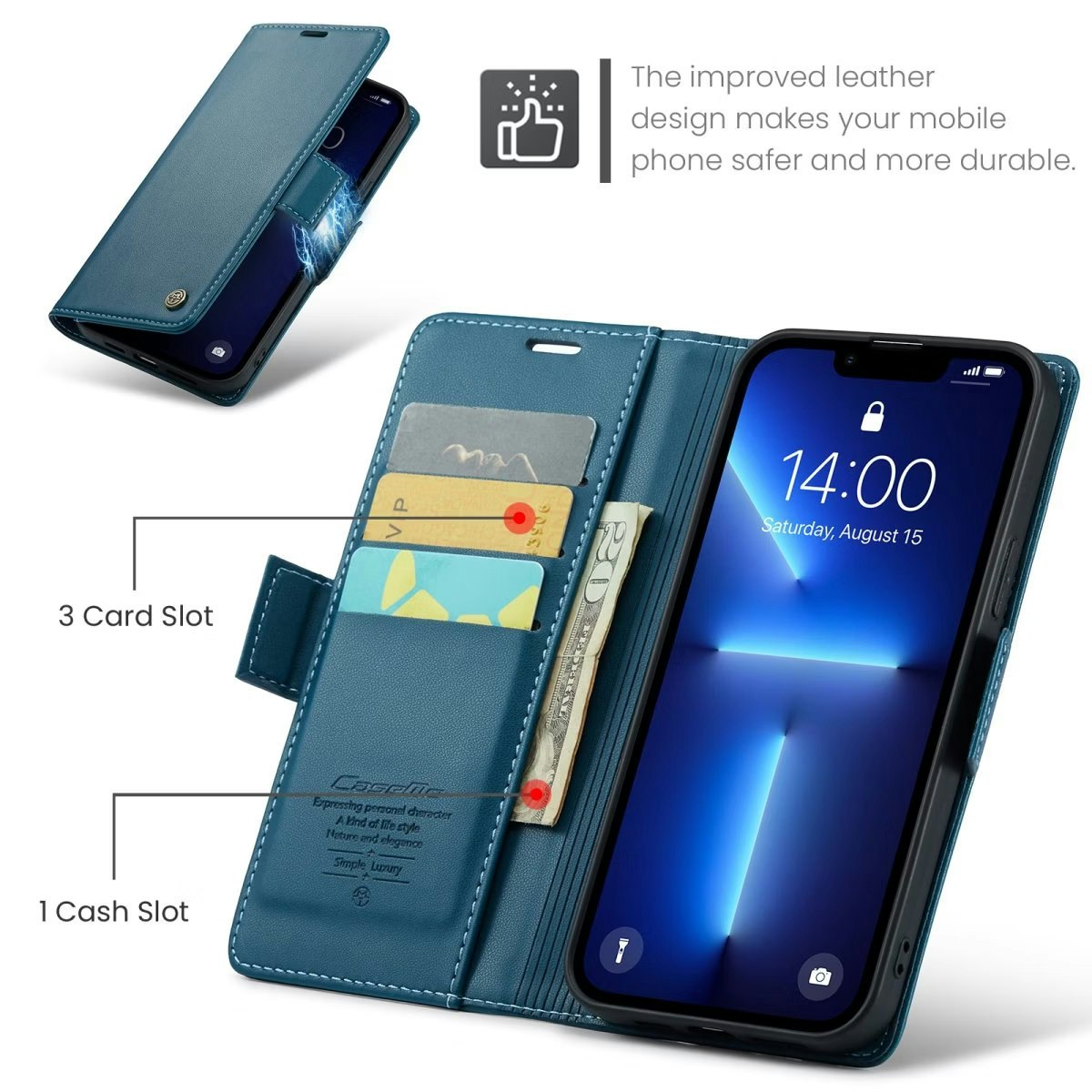 iPhone 12 - Fodral Premium Läder RFID Skyddat CaseMe® Blå
