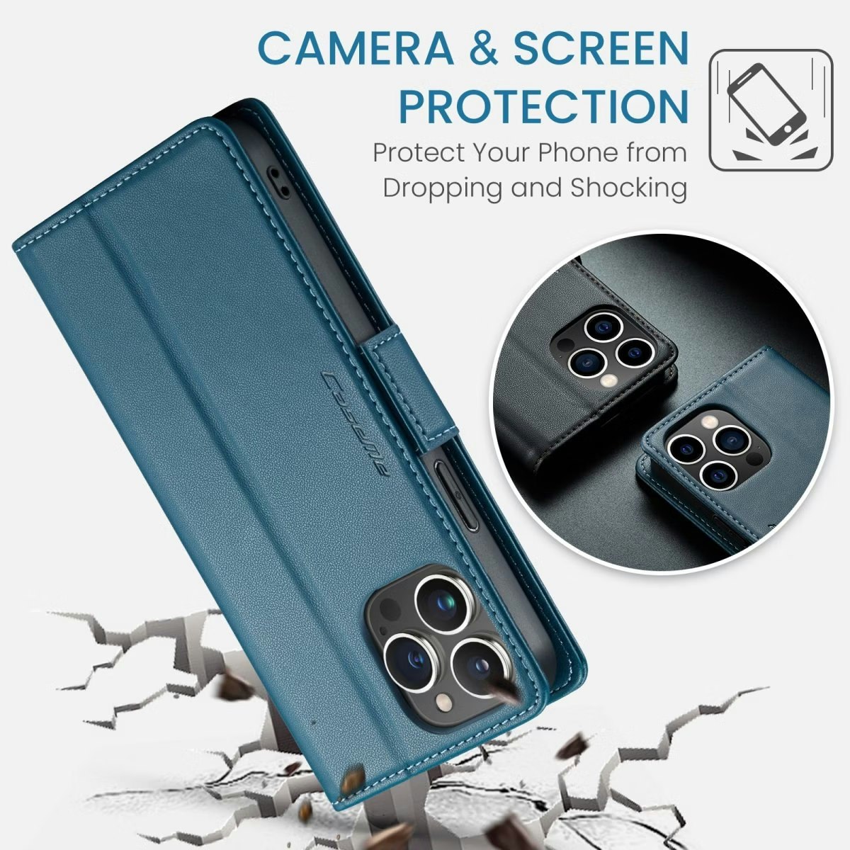 iPhone 12 - Fodral Premium Läder RFID Skyddat CaseMe® Blå