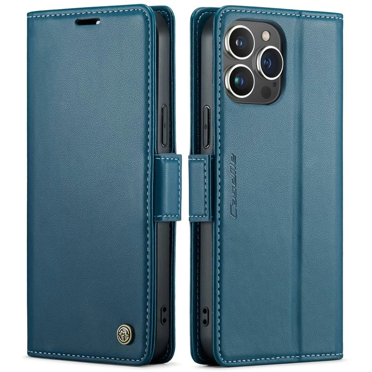 iPhone 12 - Fodral Premium Läder RFID Skyddat CaseMe® Blå