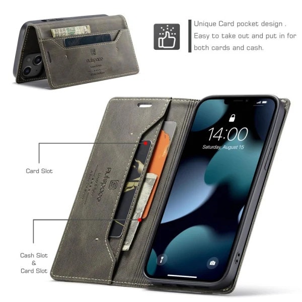 iPhone 13 - Fodral Premium Läder RFID Skyddat Brun