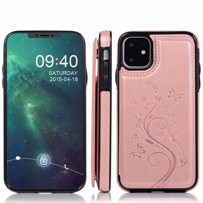 iPhone 12/12 Pro - Stöttåligt skal med kortfack Nordic® Roséguld