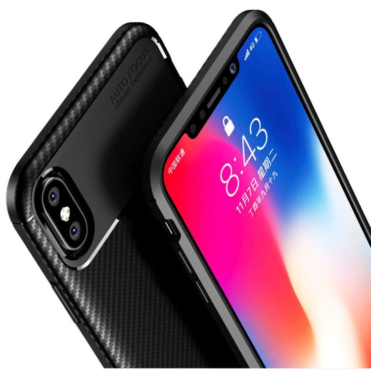 iPhone X/XS - Stöttåligt Skal Kolfiber Mönster Svart