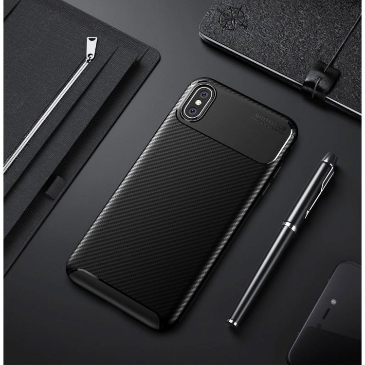 iPhone X/XS - Stöttåligt Skal Kolfiber Mönster Svart