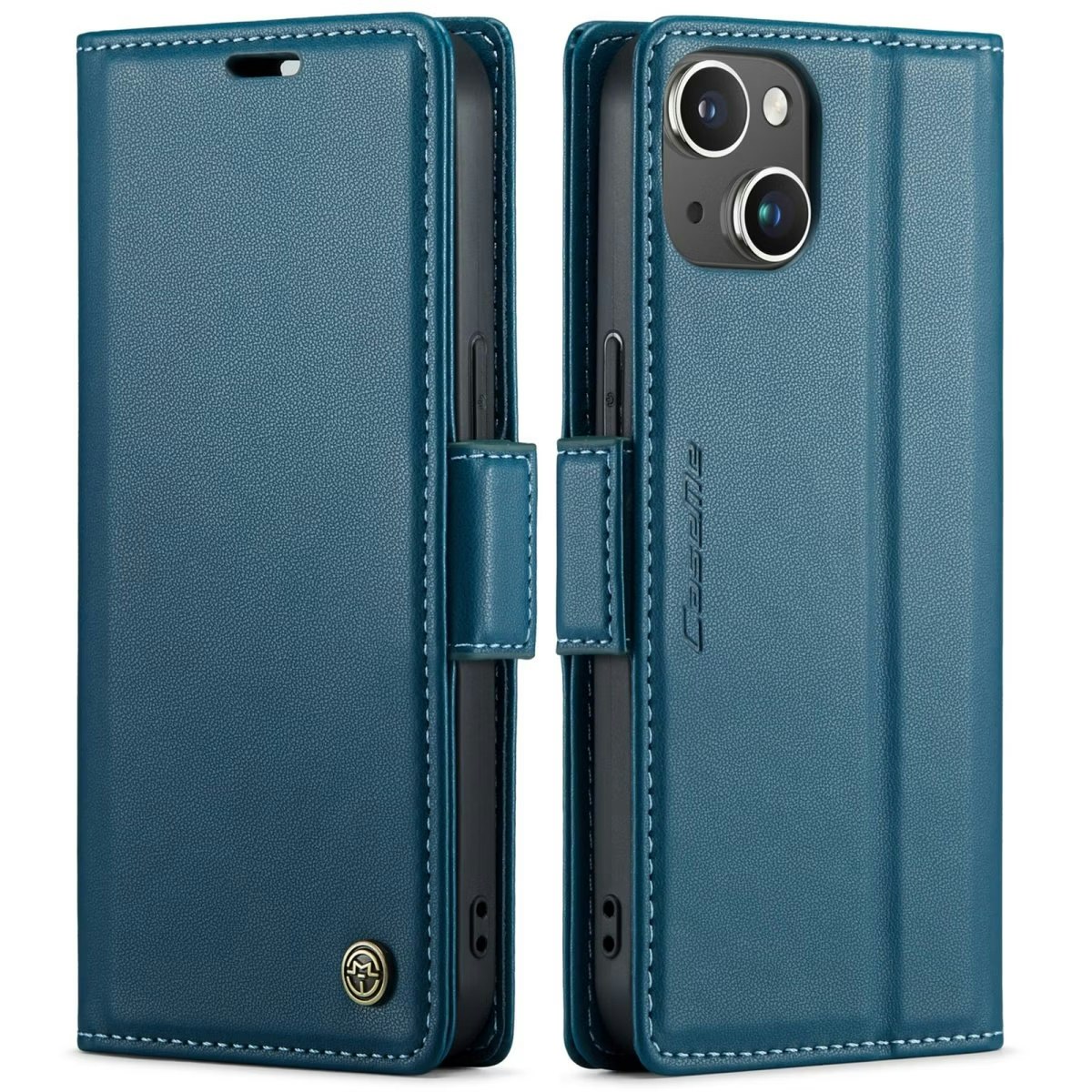 iPhone 13 - Fodral Premium Läder RFID Skyddat CaseMe® Blå