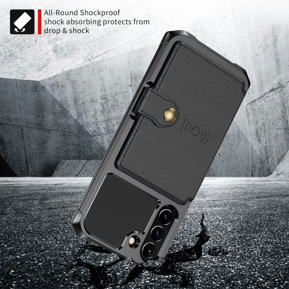 Samsung S21 - Fodral Premium Läder 4-FACK CaseMe® Svart