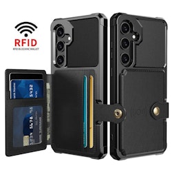 Samsung S21 - Fodral Premium Läder 4-FACK CaseMe® Svart