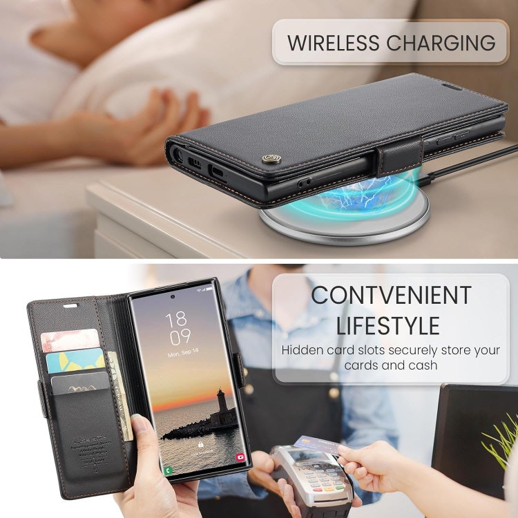 Samsung S24 Ultra - Fodral Premium Läder RFID Skyddat CaseMe® Svart