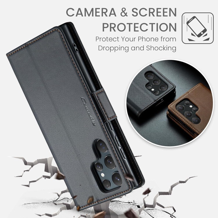 Samsung S24 Ultra - Fodral Premium Läder RFID Skyddat CaseMe® Svart