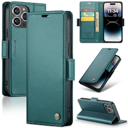 iPhone 14 Pro - Fodral Premium Läder RFID Skyddat CaseMe® Grön
