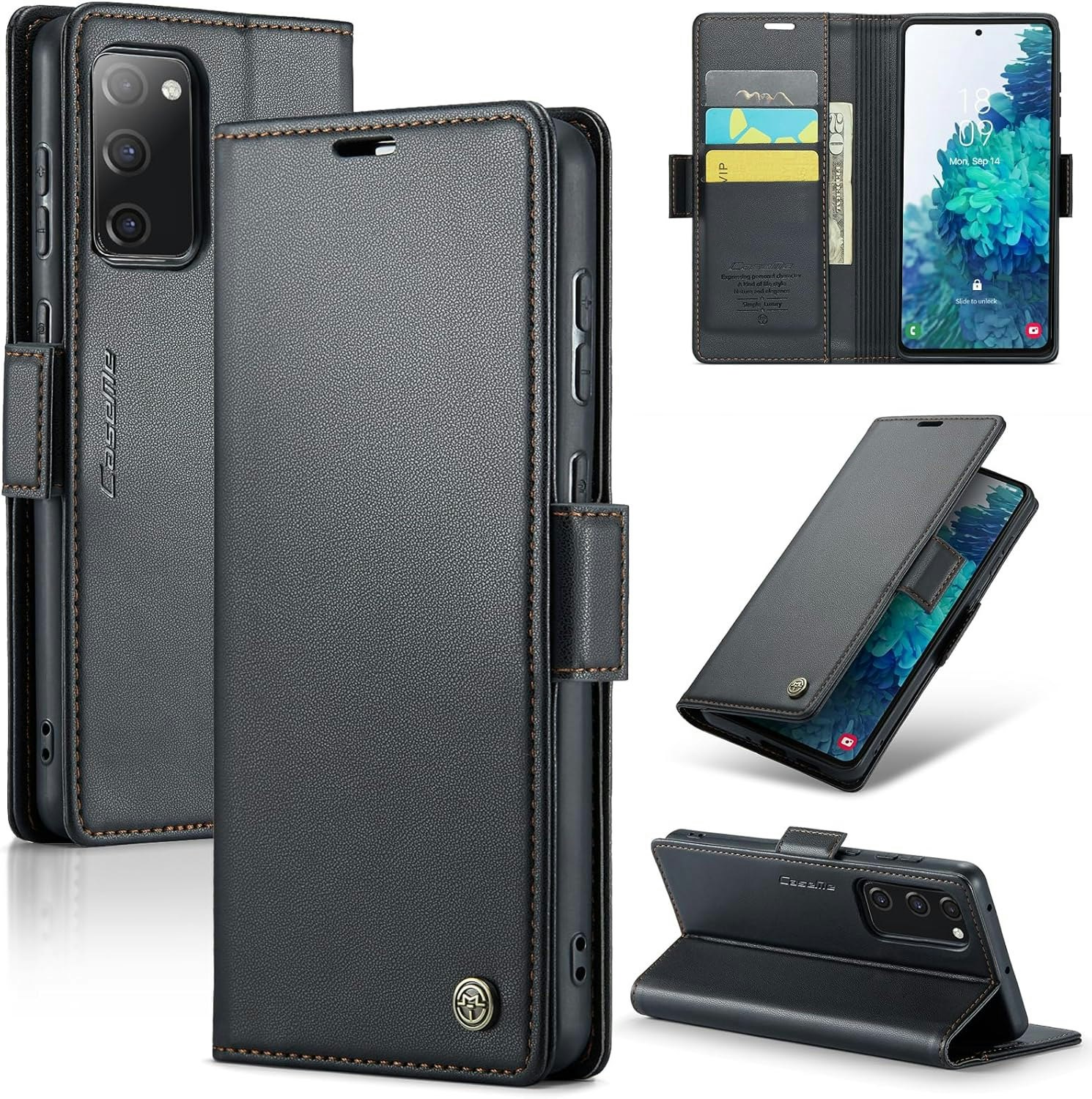 Samsung S20 FE - Fodral Premium Läder 4-FACK CaseMe® Svart