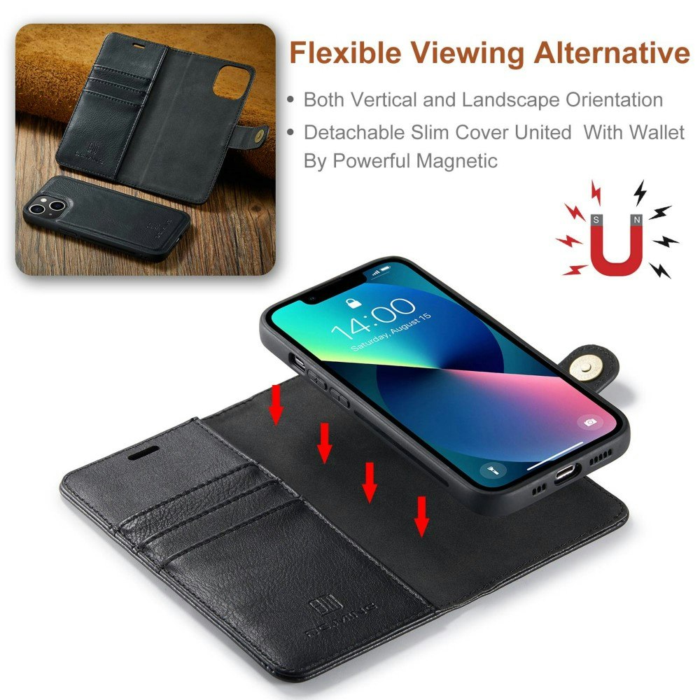 iPhone 14 - DG.MING® 2in1 Magnet Läder Fodral Svart