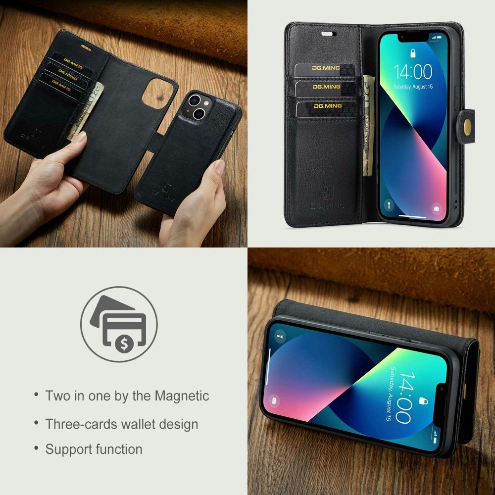iPhone 14 - DG.MING® 2in1 Magnet Läder Fodral Svart