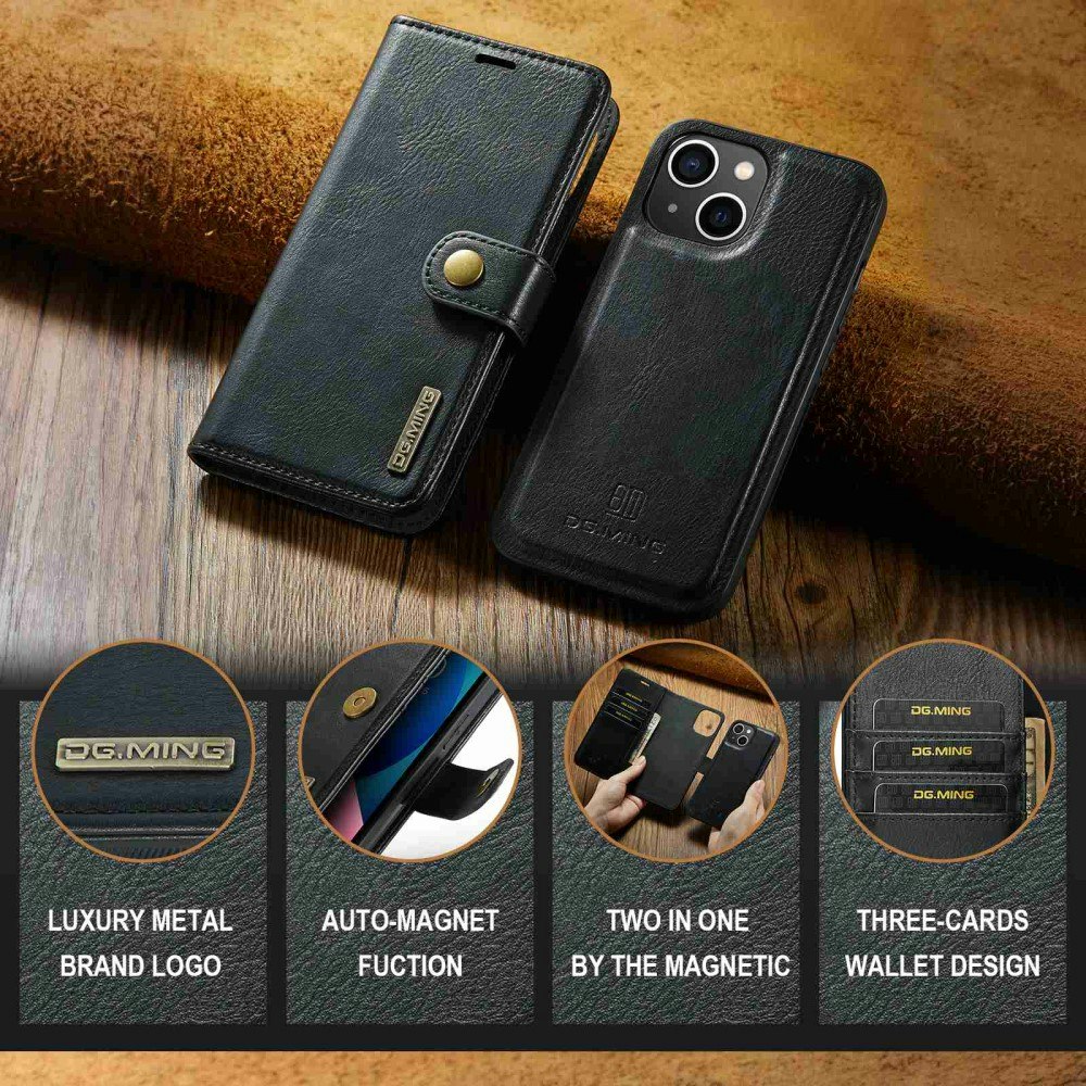 iPhone 14 - DG.MING® 2in1 Magnet Läder Fodral Svart