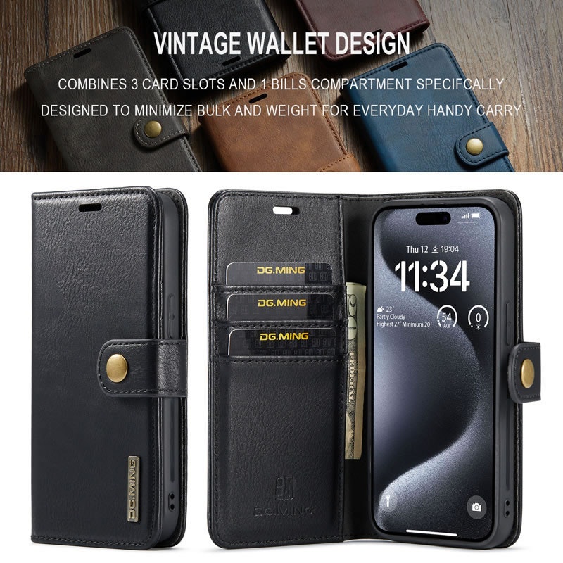iPhone 12/12 Pro - DG.MING® 2in1 Magnet Plånboksfodral Svart