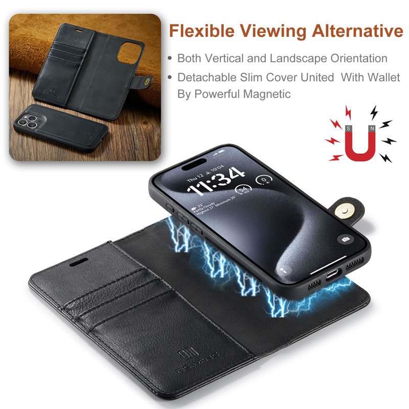 iPhone 12/12 Pro - DG.MING® 2in1 Magnet Plånboksfodral Svart