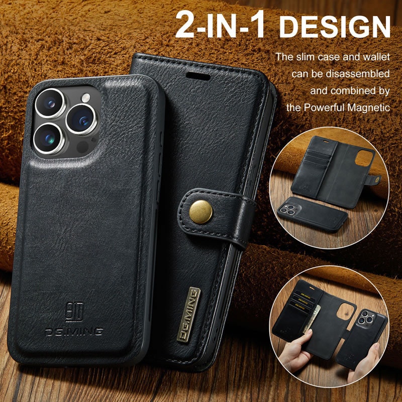 iPhone 12/12 Pro - DG.MING® 2in1 Magnet Plånboksfodral Svart