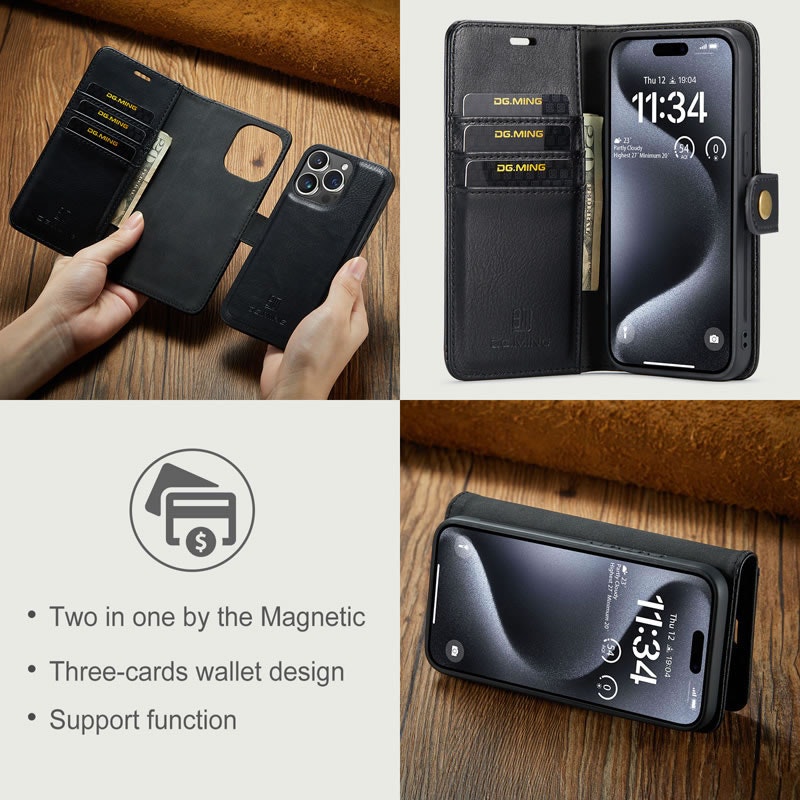 iPhone 12/12 Pro - DG.MING® 2in1 Magnet Plånboksfodral Svart