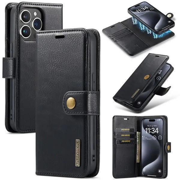 iPhone 12/12 Pro - DG.MING® 2in1 Magnet Plånboksfodral Svart