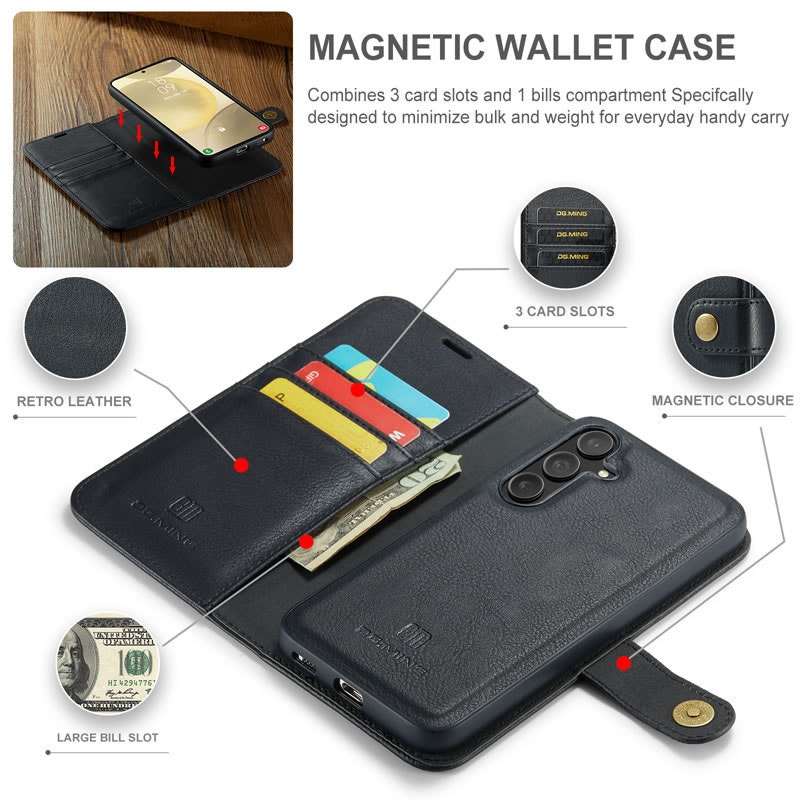 Samsung Galaxy S25 - Fodral DG.MING® 2in1 Magnet Läder Svart