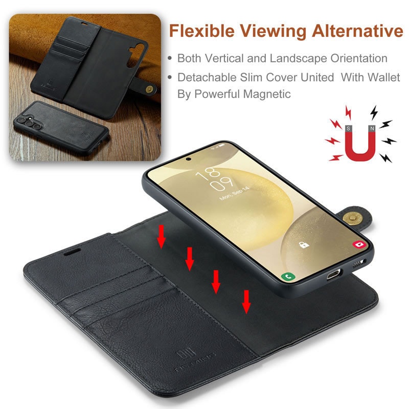Samsung Galaxy S25 - Fodral DG.MING® 2in1 Magnet Läder Svart