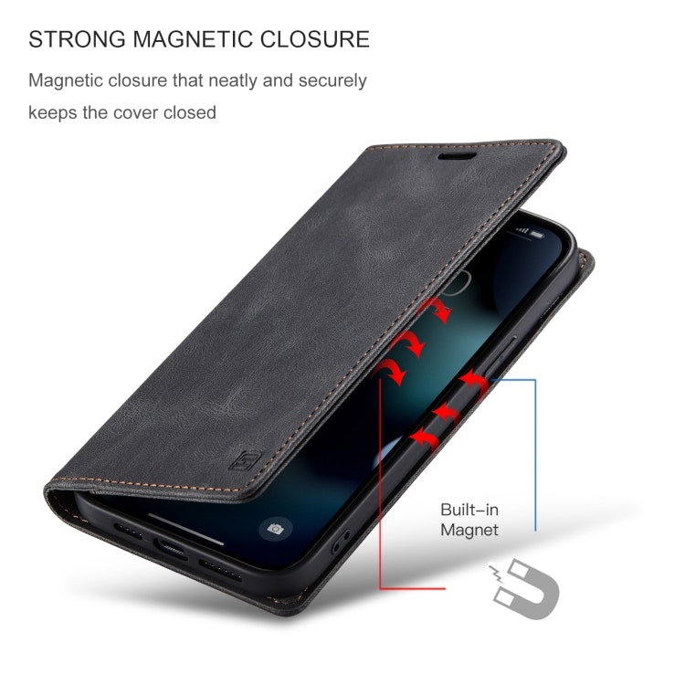 iPhone 14 Pro Max - Premium RFID Skyddat Läder Fodral Svart