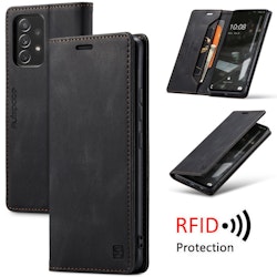 Samsung A53 - Premium Läder Fodral RFID Skyddat Svart