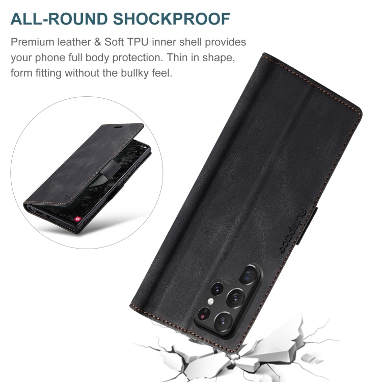 Samsung S22 Ultra - Premium Läder Fodral RFID Skyddat Svart