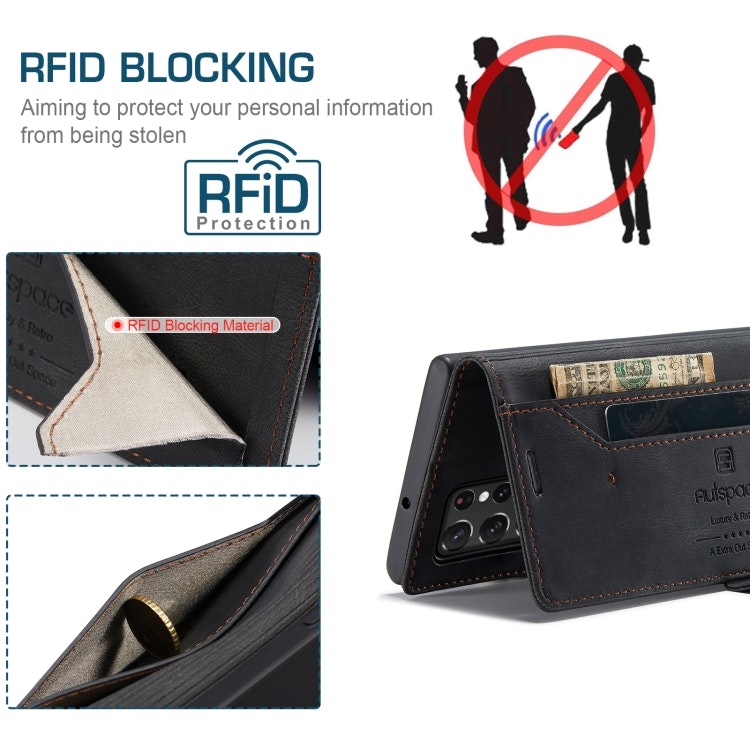 Samsung S22 Ultra - Premium Läder Fodral RFID Skyddat Svart