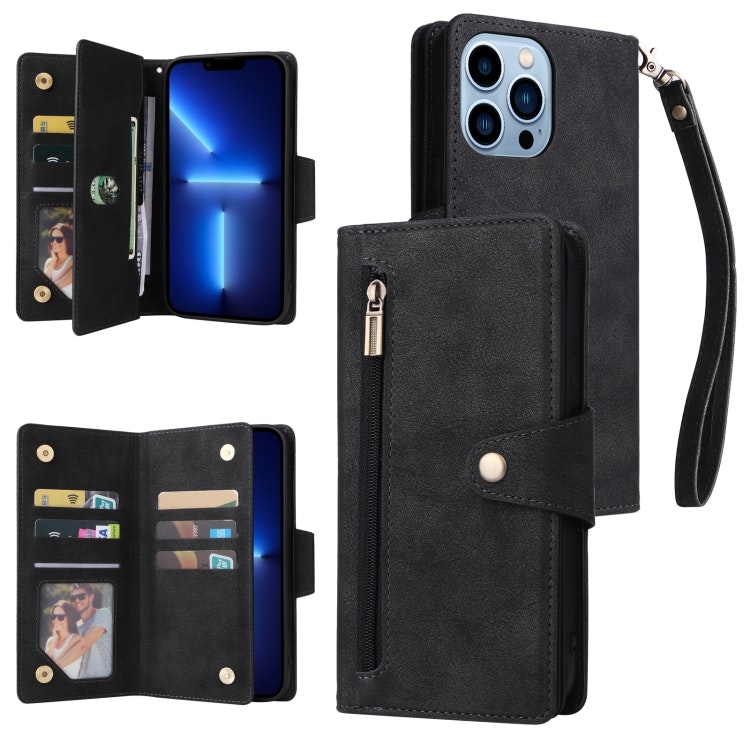 iPhone 14 Pro Max - Multifunktionellt Solid® Läder Fodral Svart