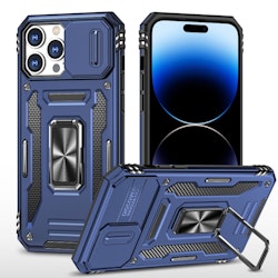 iPhone 14 Pro Max - Stöttåligt Hybrid CamShield Skal Ringhållare Blå