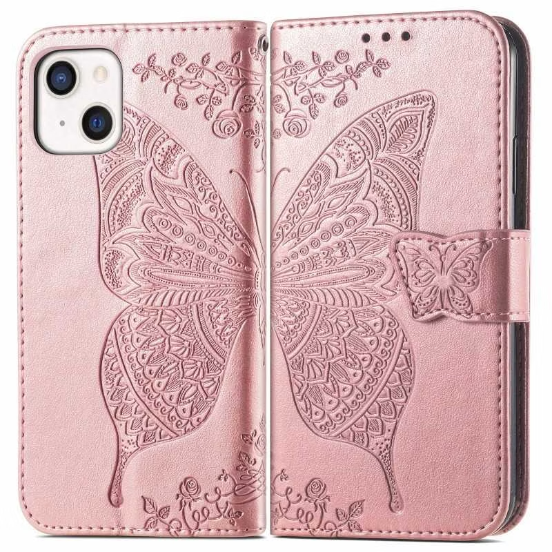 iPhone 13 - Fodral 4-FACK Motiv Fjäril Roséguld