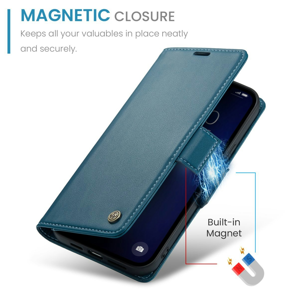iPhone 15 Pro Max - Fodral Premium Läder RFID Skyddat CaseMe® Blå