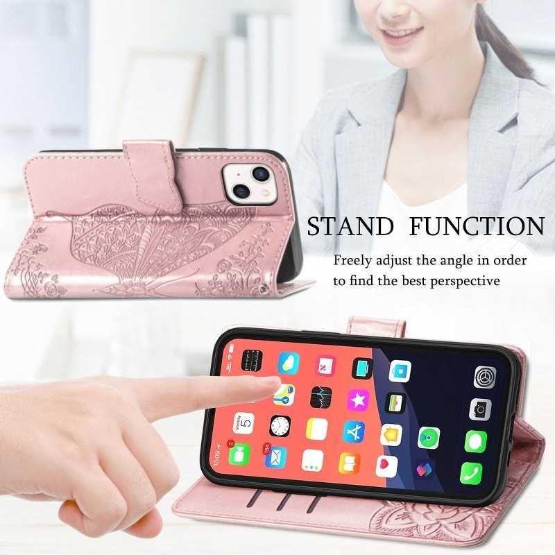 iPhone 13 - Fodral 4-FACK Motiv Fjäril Roséguld