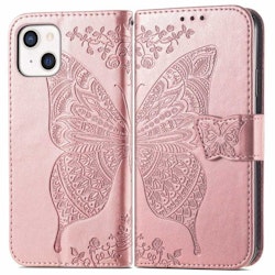 iPhone 13 - Fodral 4-FACK Motiv Fjäril Roséguld