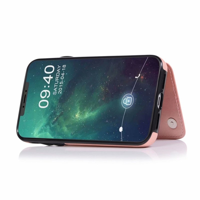 iPhone 11 - Stöttåligt Läder skal med kortfack Nordic® Roséguld